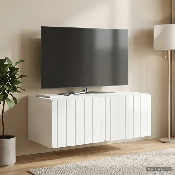 Meuble TV mural 78,5 x 41 x 30 cm Blanc brillant