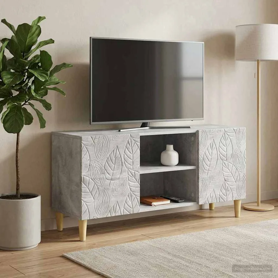Meuble TV 102 x 34,5 x 50 cm Gris béton Bois d'ingénierie