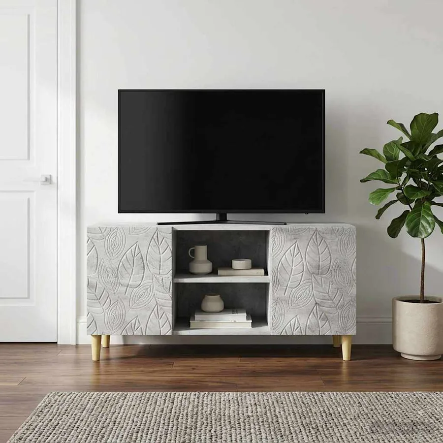 Meuble TV 102 x 34,5 x 50 cm Gris béton Bois d'ingénierie - 3
