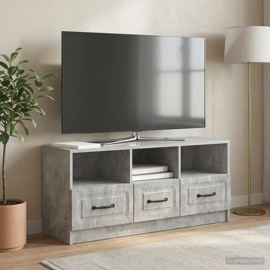 Meuble TV Gris béton 102 x 34,5 x 47 cm Bois d'ingénierie - 4