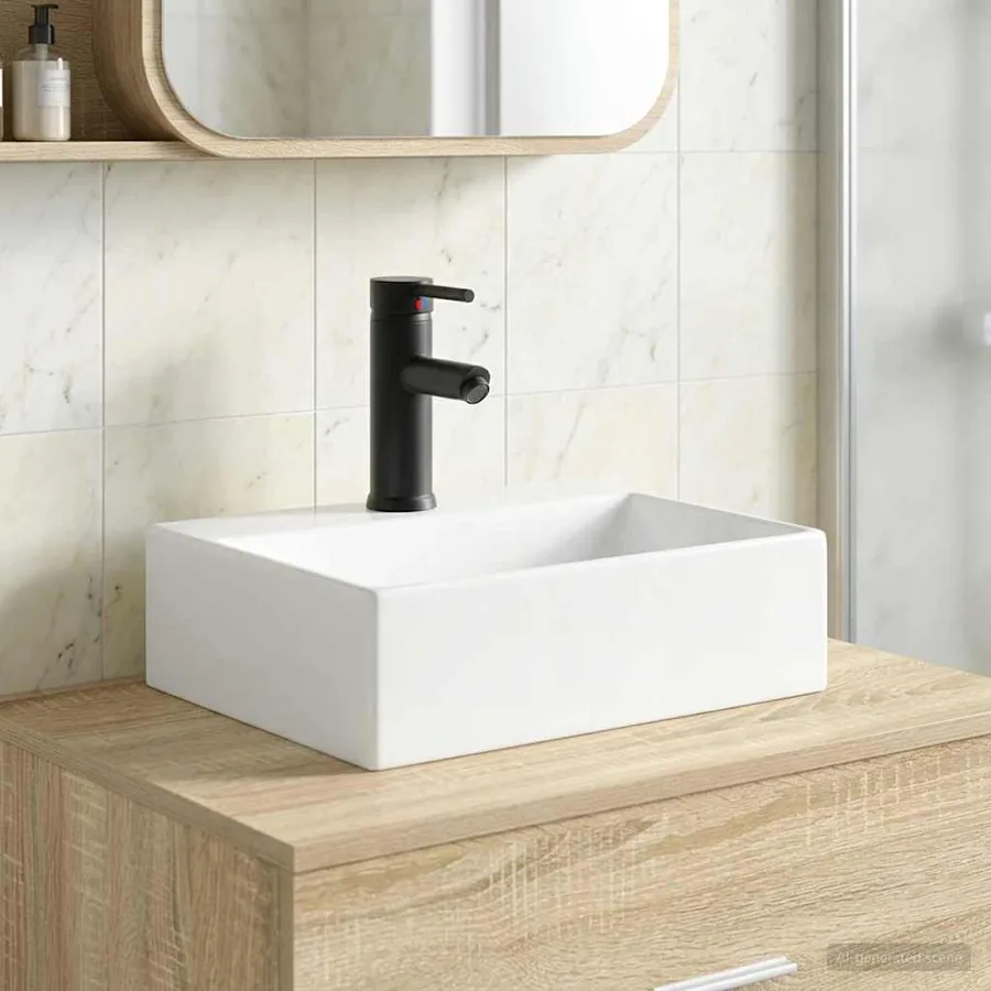 Lavabo de salle de bains Noir Mat 39 x 30,5 x 12,5 cm métal