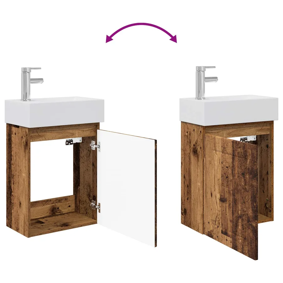 Meuble de salle de bain avec robinet Bois ancien - 9