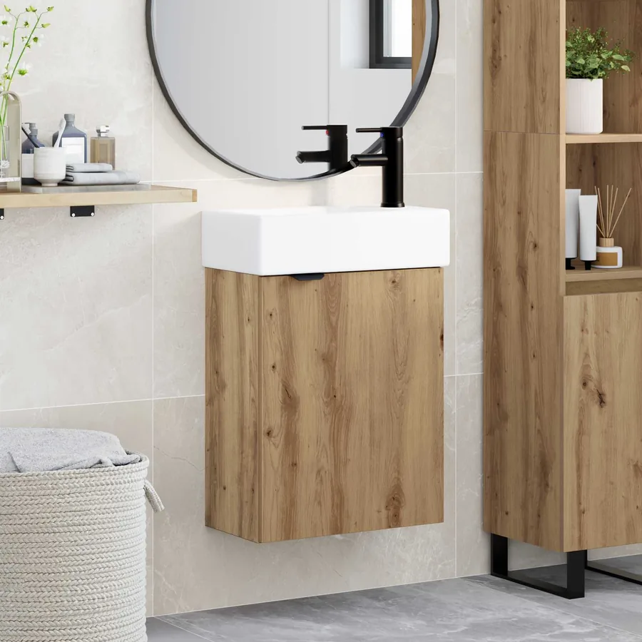 Meuble de salle de bain avec robinet Chêne artisanal