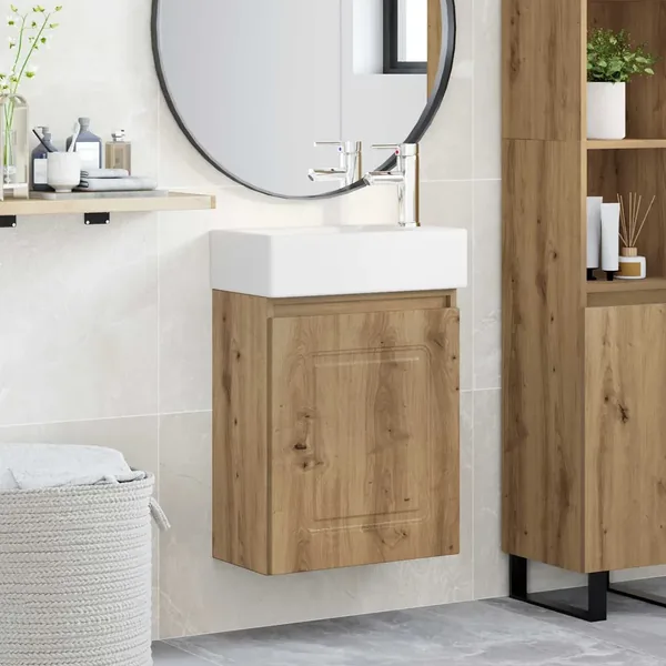 Meuble de salle de bain avec robinet Chêne artisanal