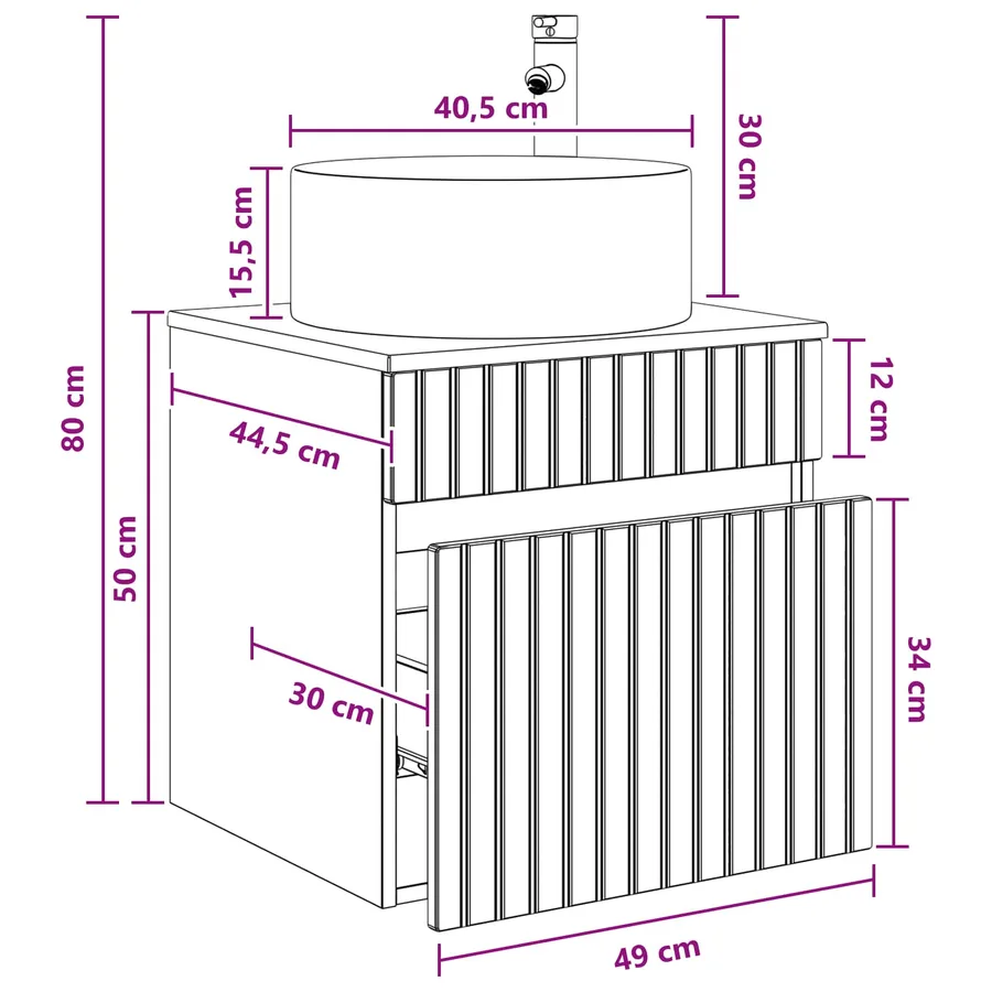 Meuble de lavabo mural Sonoma gris 49 x 44,5 x 65,5 cm - 8