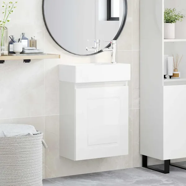 Meuble de salle de bain avec robinet Blanc brillant