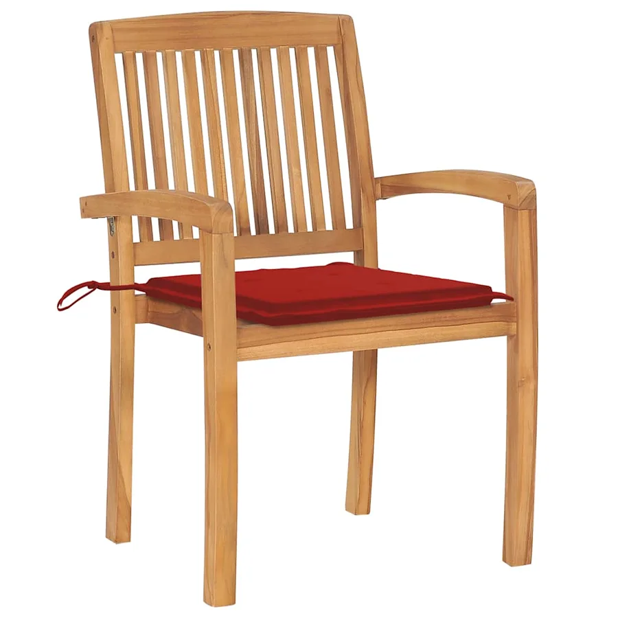 Chaises de jardin empilables avec coussins lot de 8 Teck solide - 3