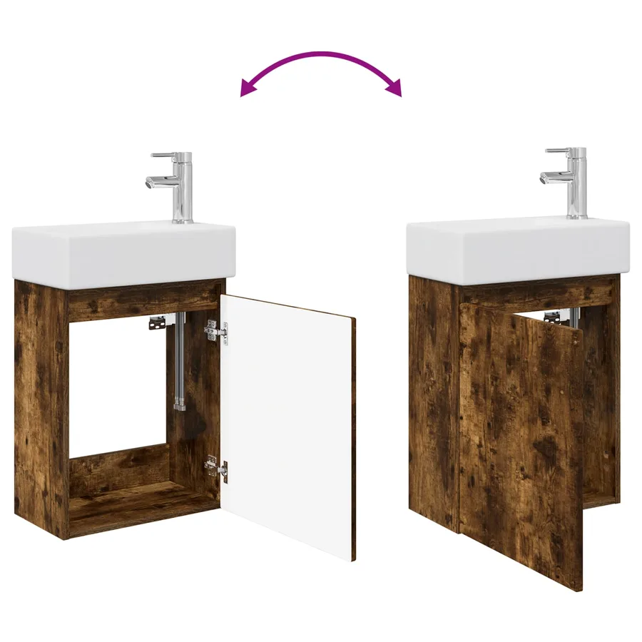 Meuble de salle de bain avec robinet Chêne fumé - 9