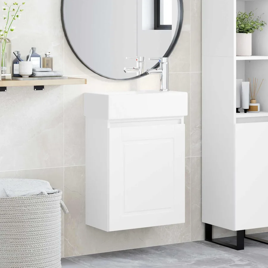 Meuble de salle de bain avec robinet Blanc 45,5 x 22,5 x 84 cm
