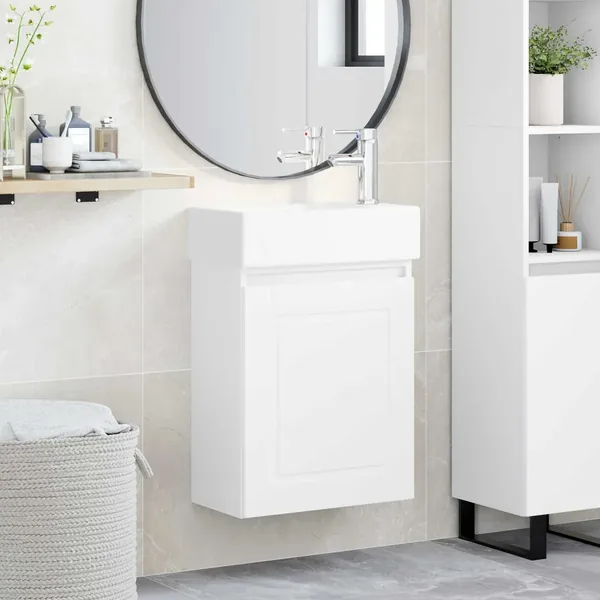 Meuble de salle de bain avec robinet Blanc 45,5 x 22,5 x 84 cm