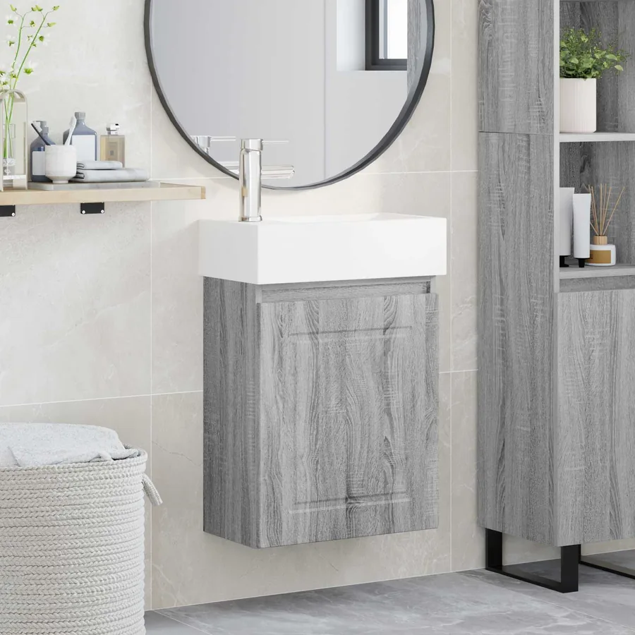 Meuble de salle de bain avec robinet Sonoma gris
