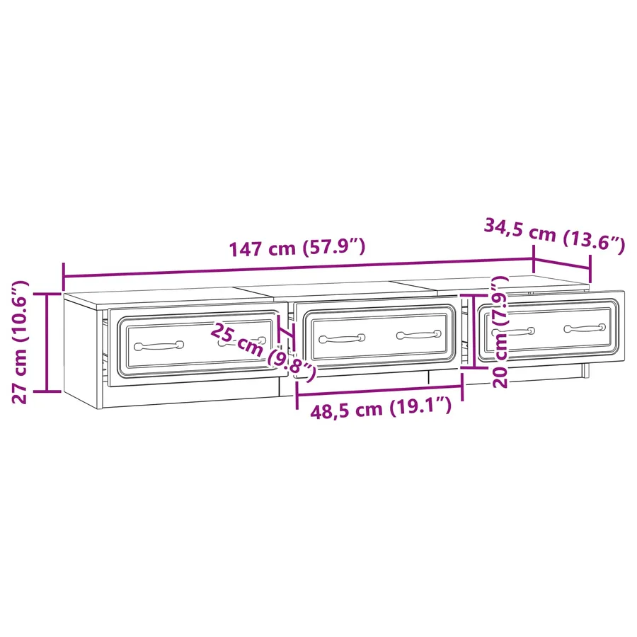 Meuble TV Sonoma gris 147 x 34,5 x 27 cm Bois d'ingénierie - 11