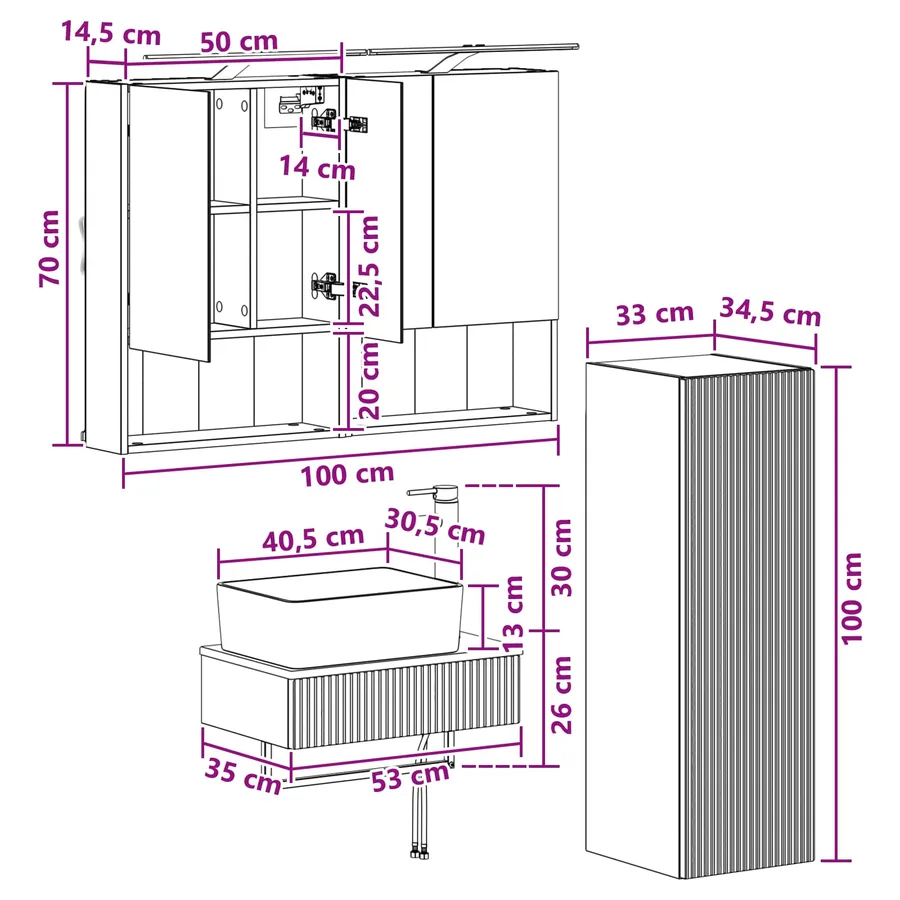 Ensemble d'armoire de salle de bain 4 pcs Chêne fumé - 12