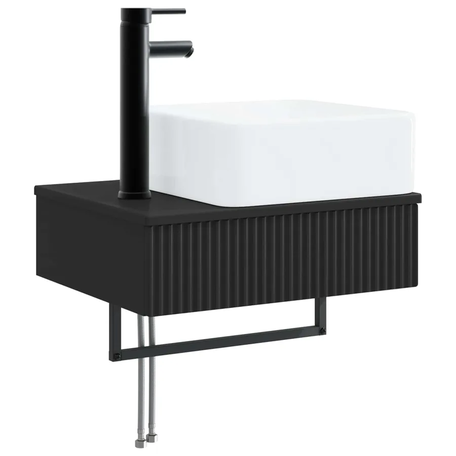 Basin de lavage mural Noir 53 x 35 x 39 cm Bois d'ingénierie - 2