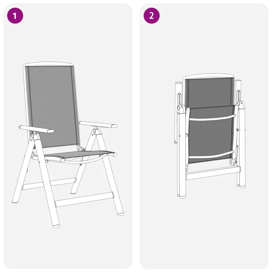 Chaises de jardin inclinables 2 pcs Noir 58 x 71 x 112 cm - 8