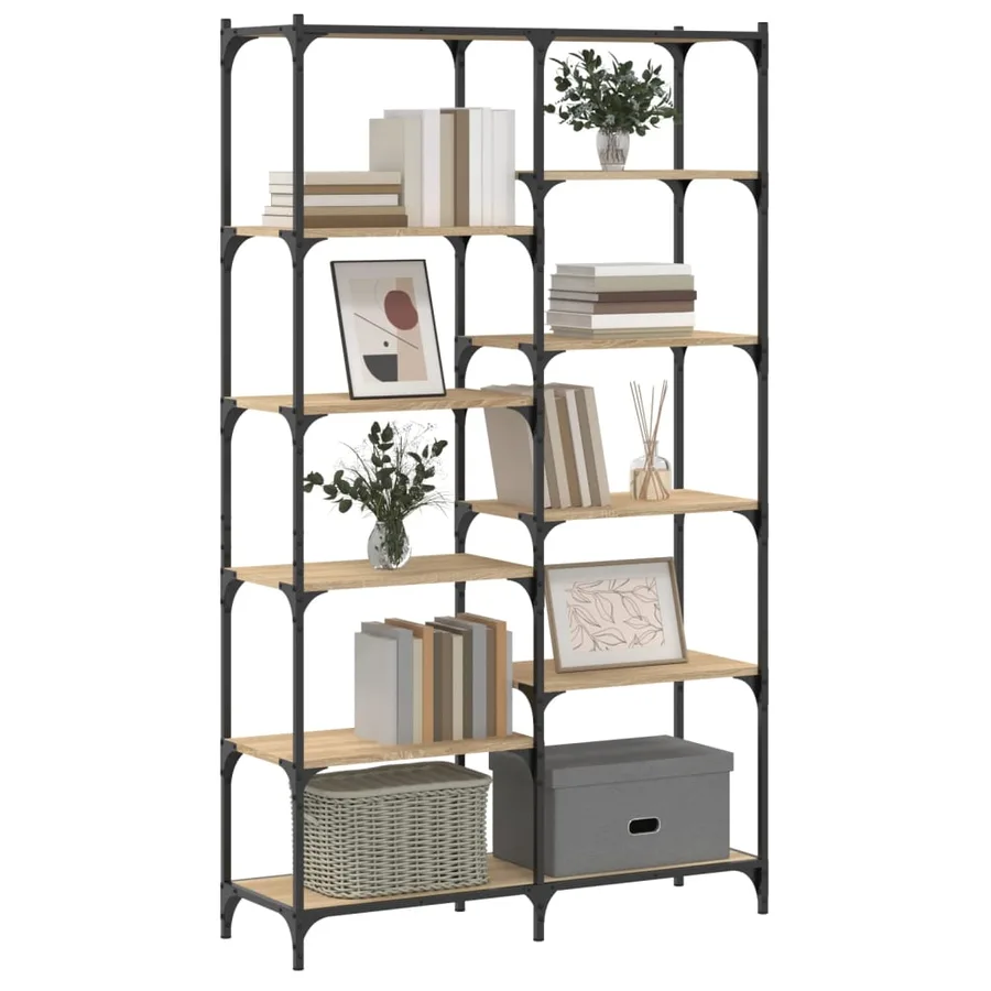 Bibliothèque chêne sonoma 100x32x170cm bois d'ingénierie et fer - 3