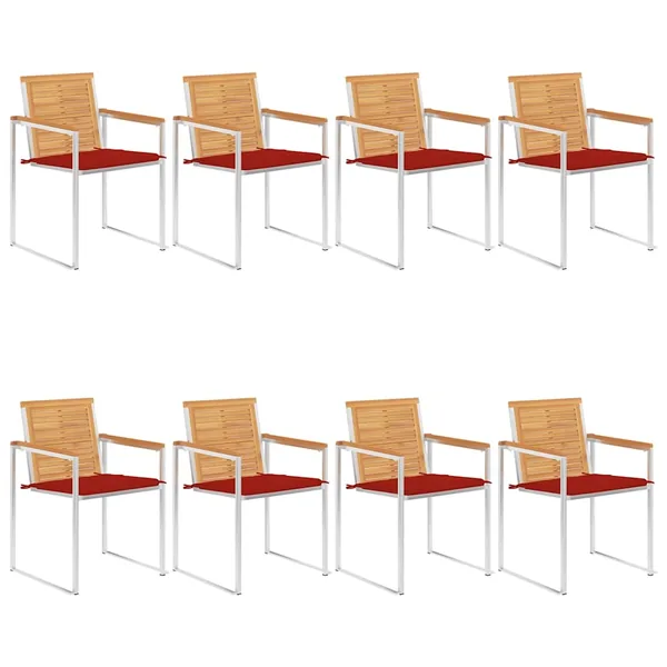 Chaises de jardin lot de 8 avec coussins Bois de teck massif