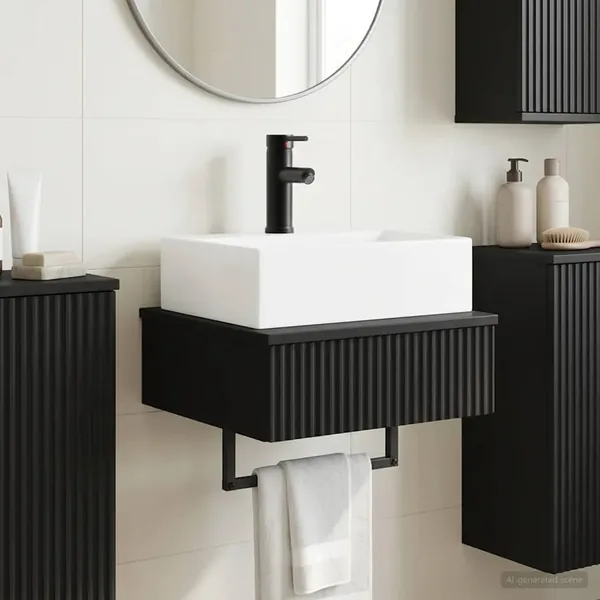 Basin de lavage mural Noir 40 x 41 x 39 cm Bois d'ingénierie