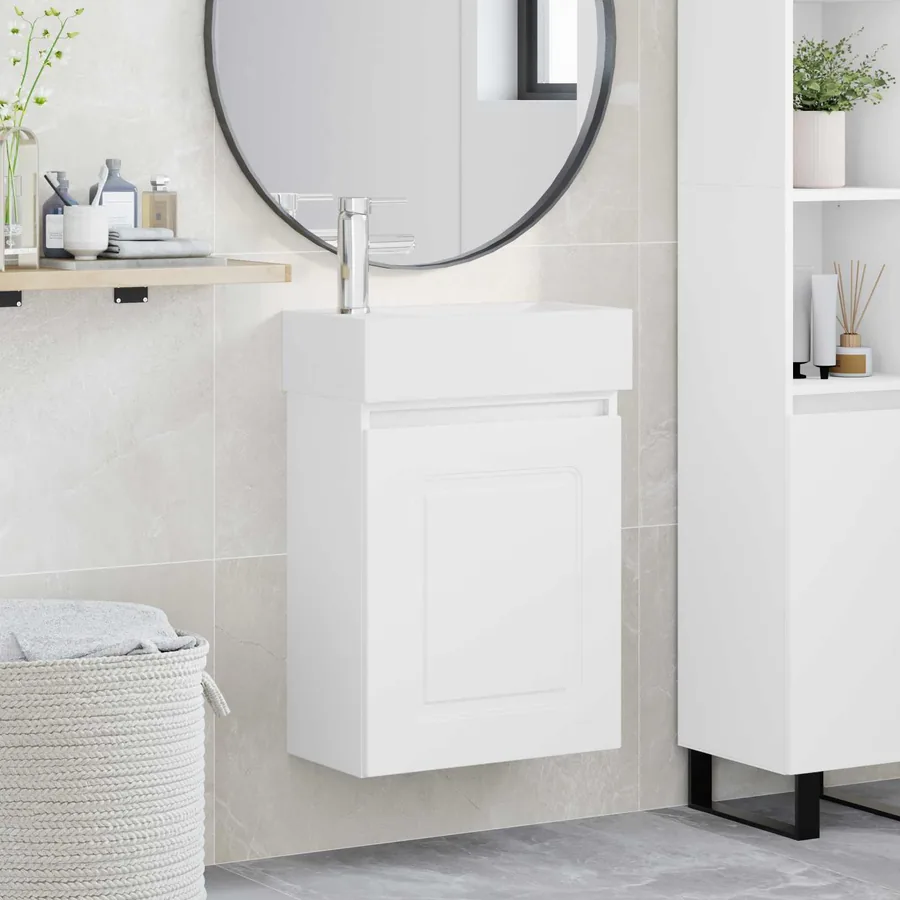 Meuble de salle de bain avec robinet Blanc 45,5 x 22,5 x 84 cm