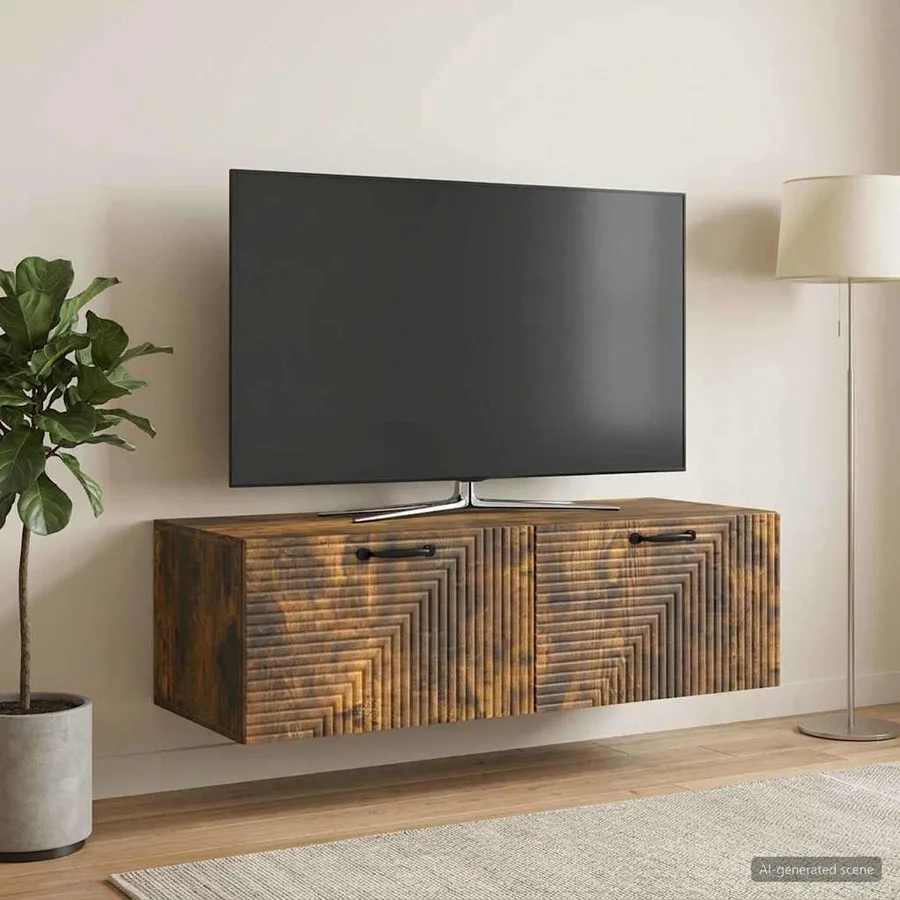 Meuble TV mural Chêne fumé 98 x 41 x 30 cm Bois d'ingénierie - 4