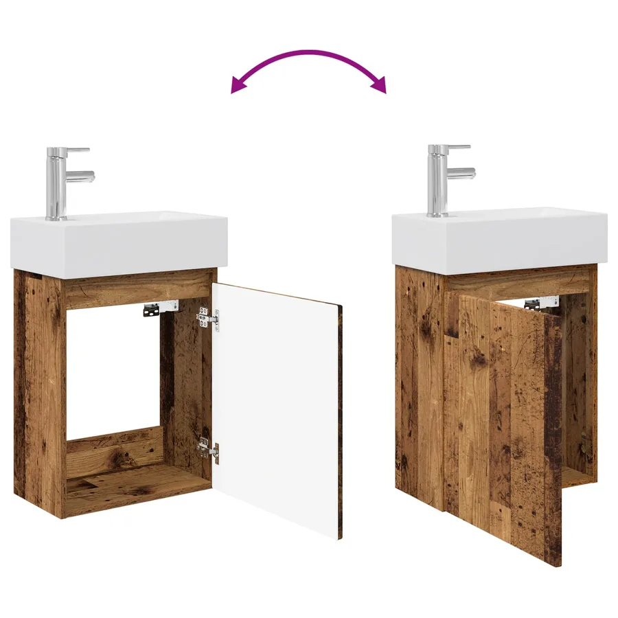 Meuble de salle de bain avec robinet Bois ancien - 9