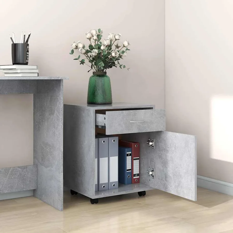 Armoire à roulettes Gris béton 45x38x54 cm Bois d’ingénierie - 3