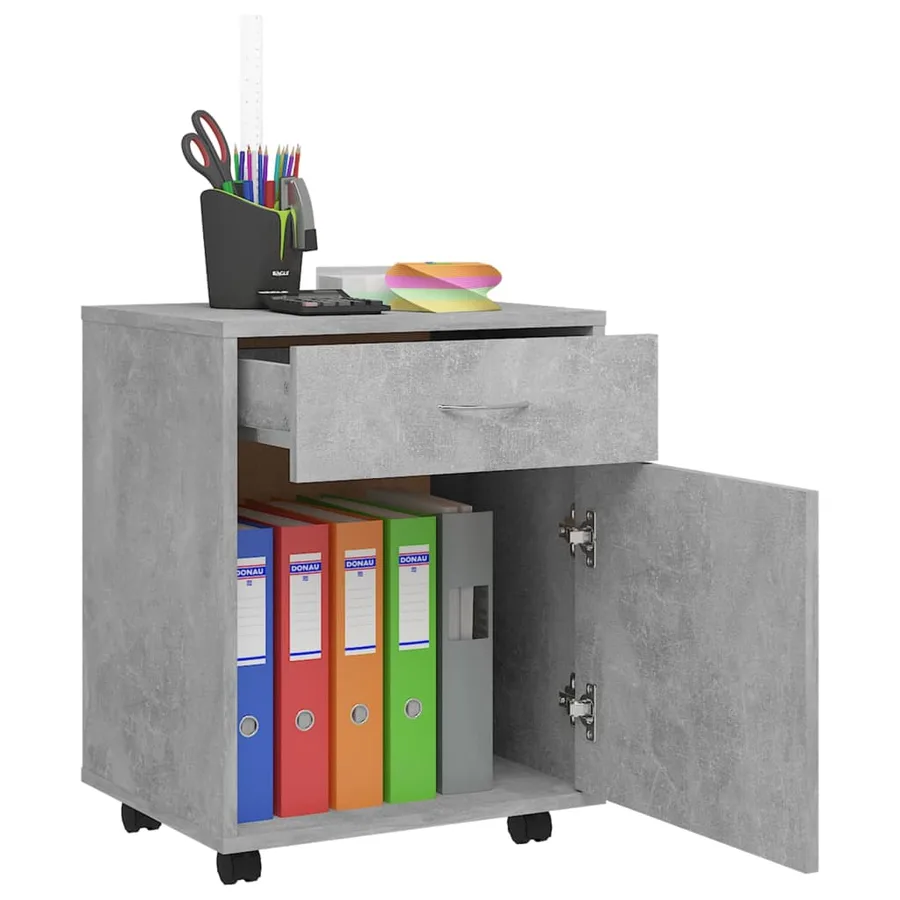 Armoire à roulettes Gris béton 45x38x54 cm Bois d’ingénierie - 7