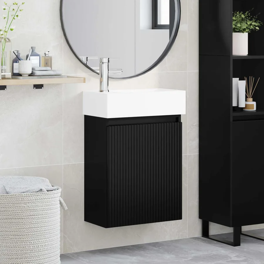 Meuble de salle de bain avec robinet Noir 45,5 x 22,5 x 84 cm
