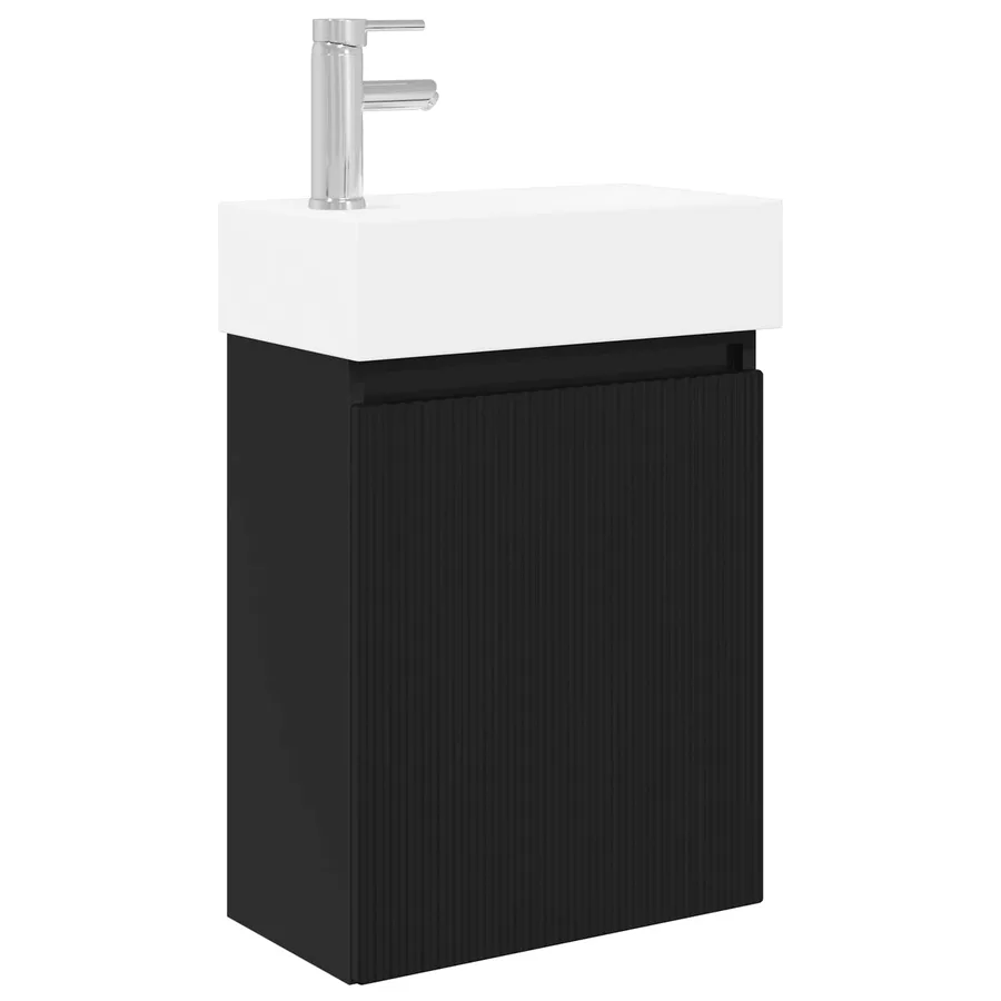 Meuble de salle de bain avec robinet Noir 45,5 x 22,5 x 84 cm - 2