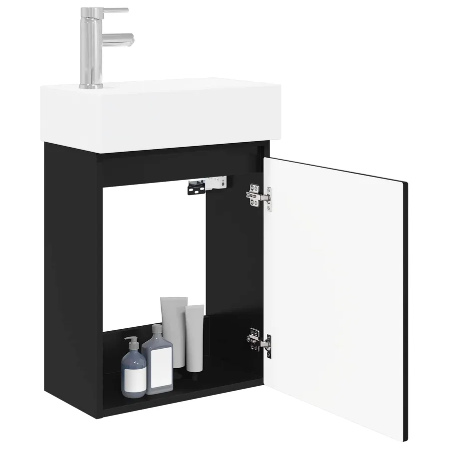 Meuble de salle de bain avec robinet Noir 45,5 x 22,5 x 84 cm - 3