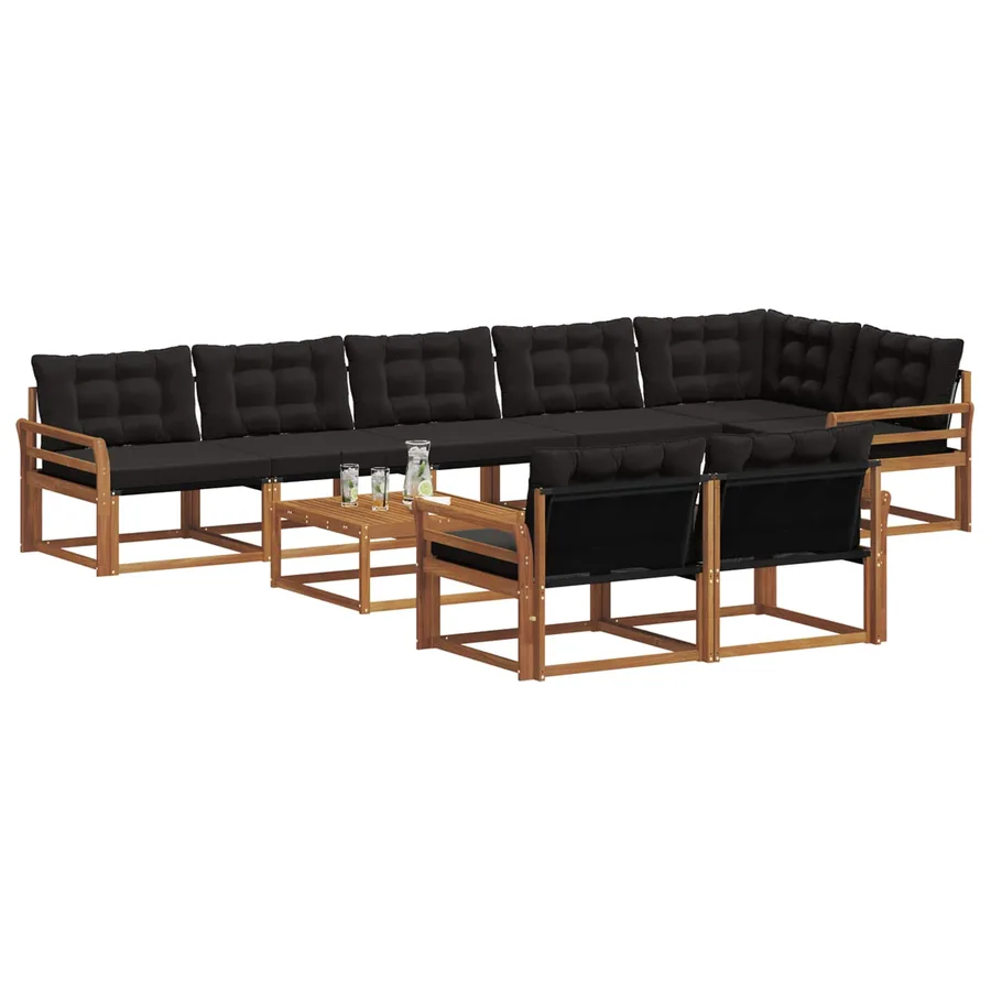 Ensemble de canapés d'extérieur 9 pcs Naturel et Noir - 3