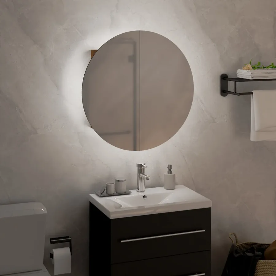 Armoire de salle de bain miroir rond et LED Chêne 40x40x17,5 cm - 3