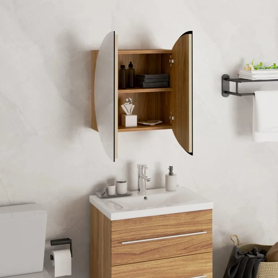 Armoire de salle de bain miroir rond et LED Chêne 40x40x17,5 cm - 4