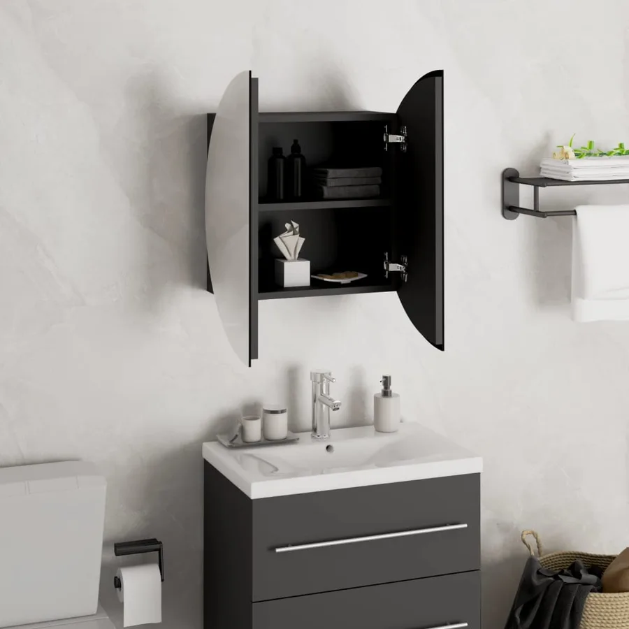 Armoire de salle de bain miroir rond et LED Noir 40x40x17,5 cm - 4