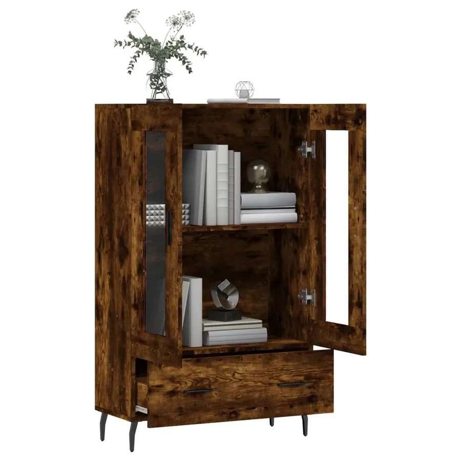 Buffet haut chêne fumé 69,5x31x115 cm bois d'ingénierie - 4