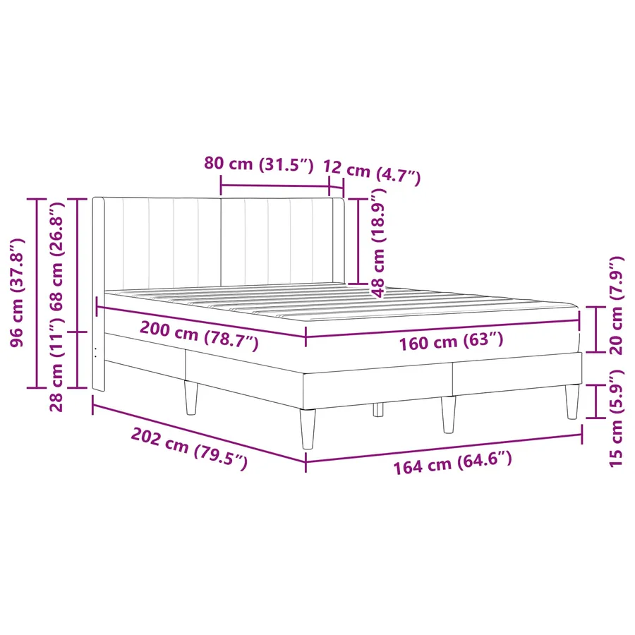 Cadre de lit avec matelas Bleu 160 x 200 cm Velours - 11