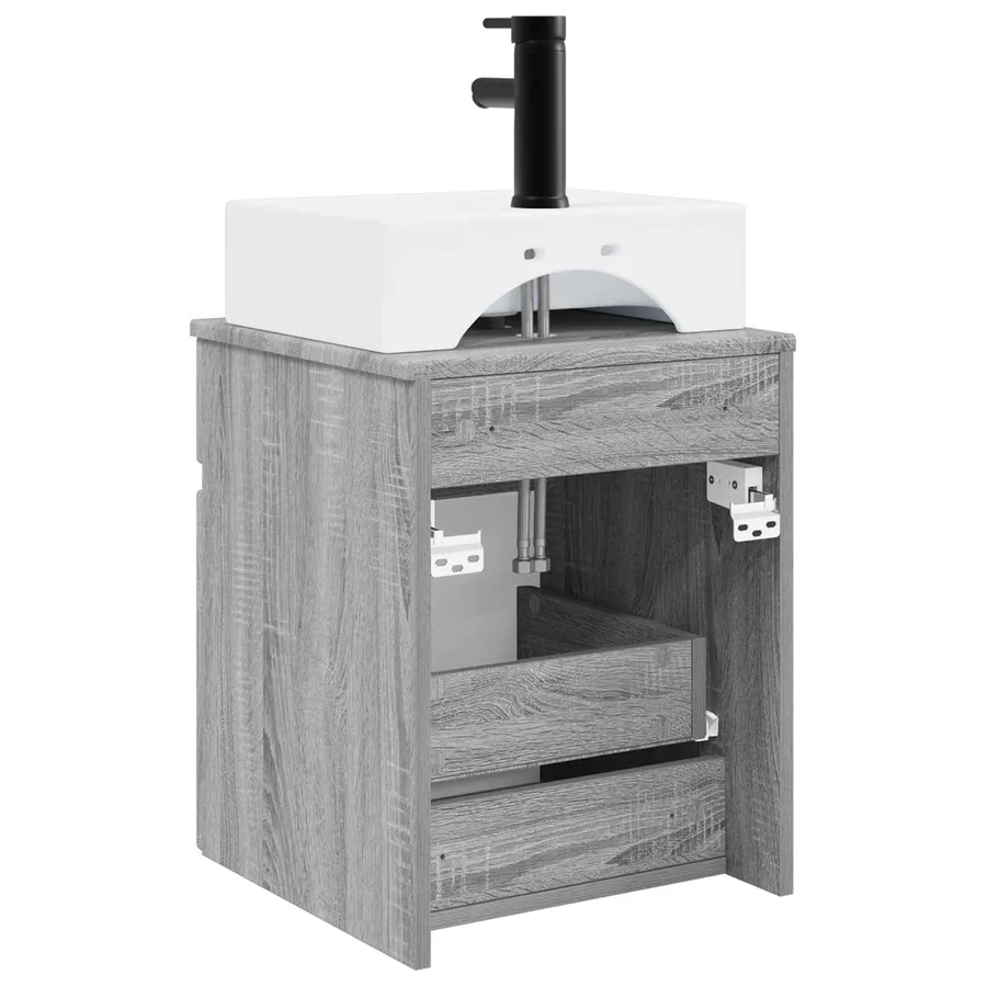 Meuble-sèche avec évier mural Sonoma gris 39 x 41 x 62,5 cm - 4