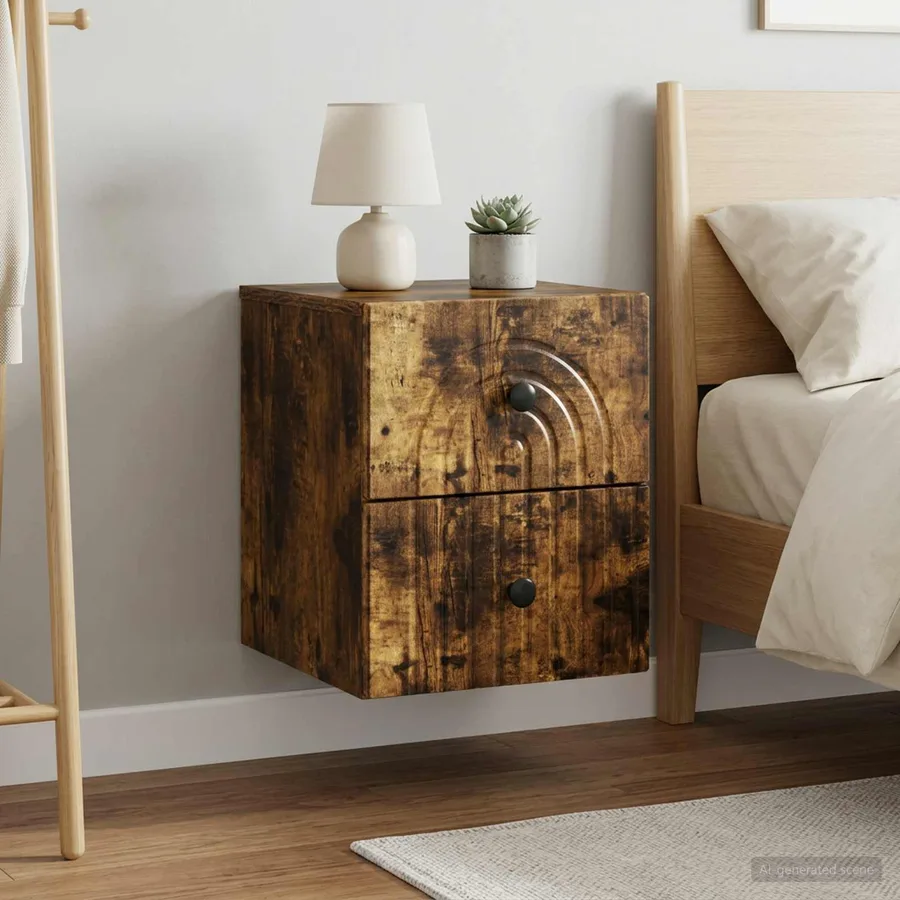 Cabinet de chevet mural 2 pcs Chêne fumé 33 x 34,5 x 40 cm - 4