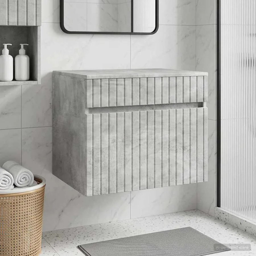 Cabinet de Salle de Bain Mural Gris béton 59 x 44,5 x 50 cm