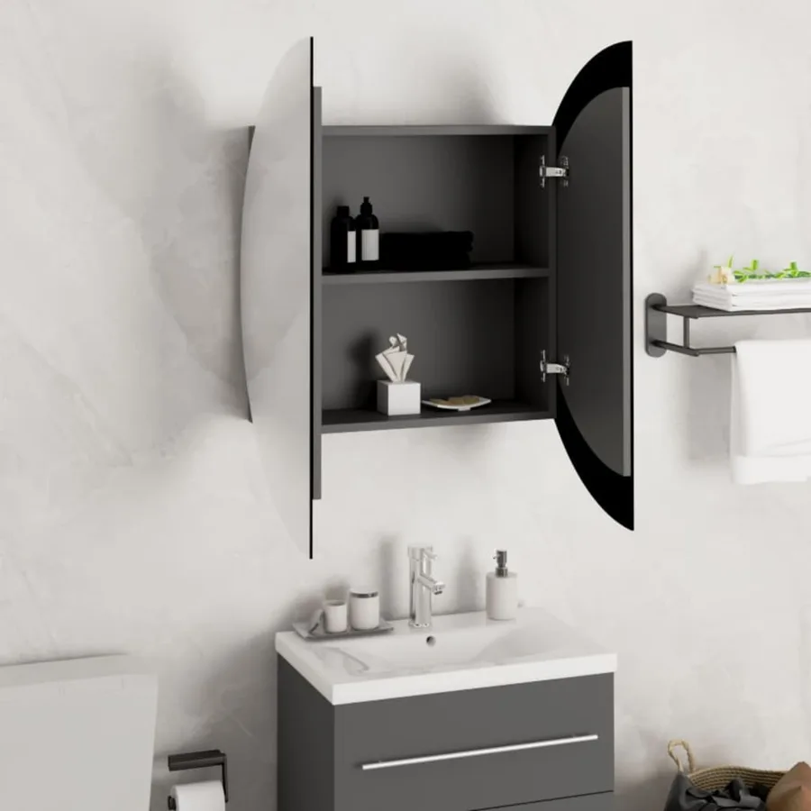Armoire de salle de bain miroir rond et LED Gris 54x54x17,5 cm - 4