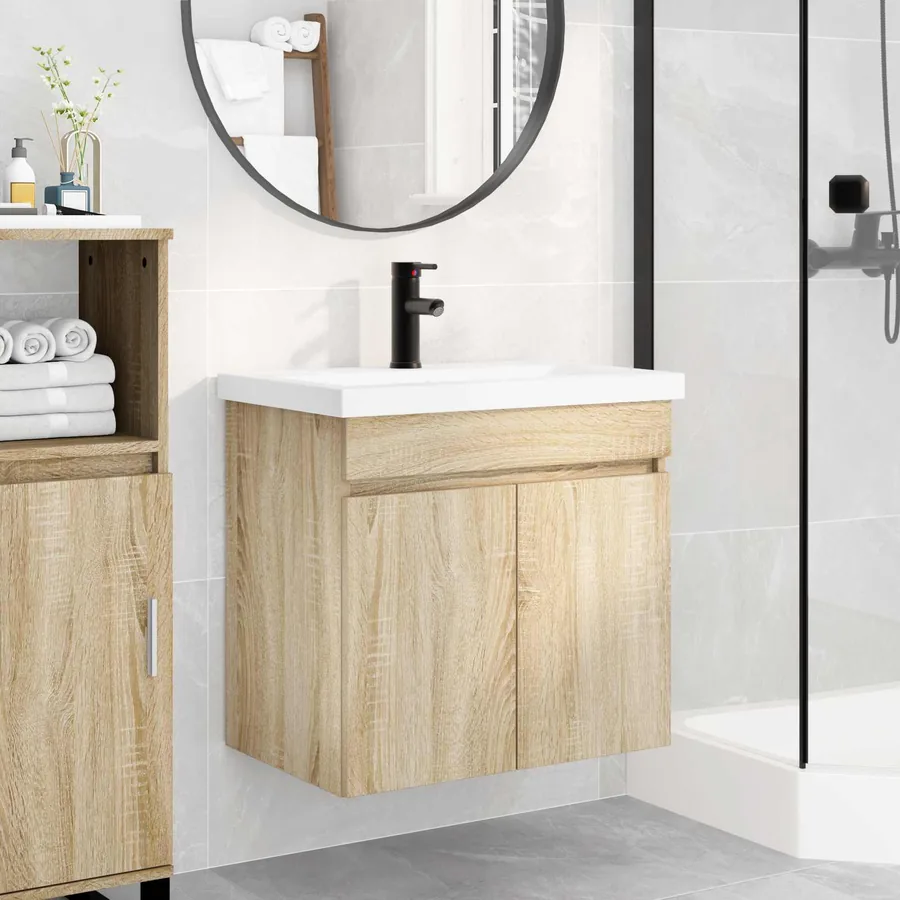 Meuble de salle de bain avec robinet Chêne Sonoma