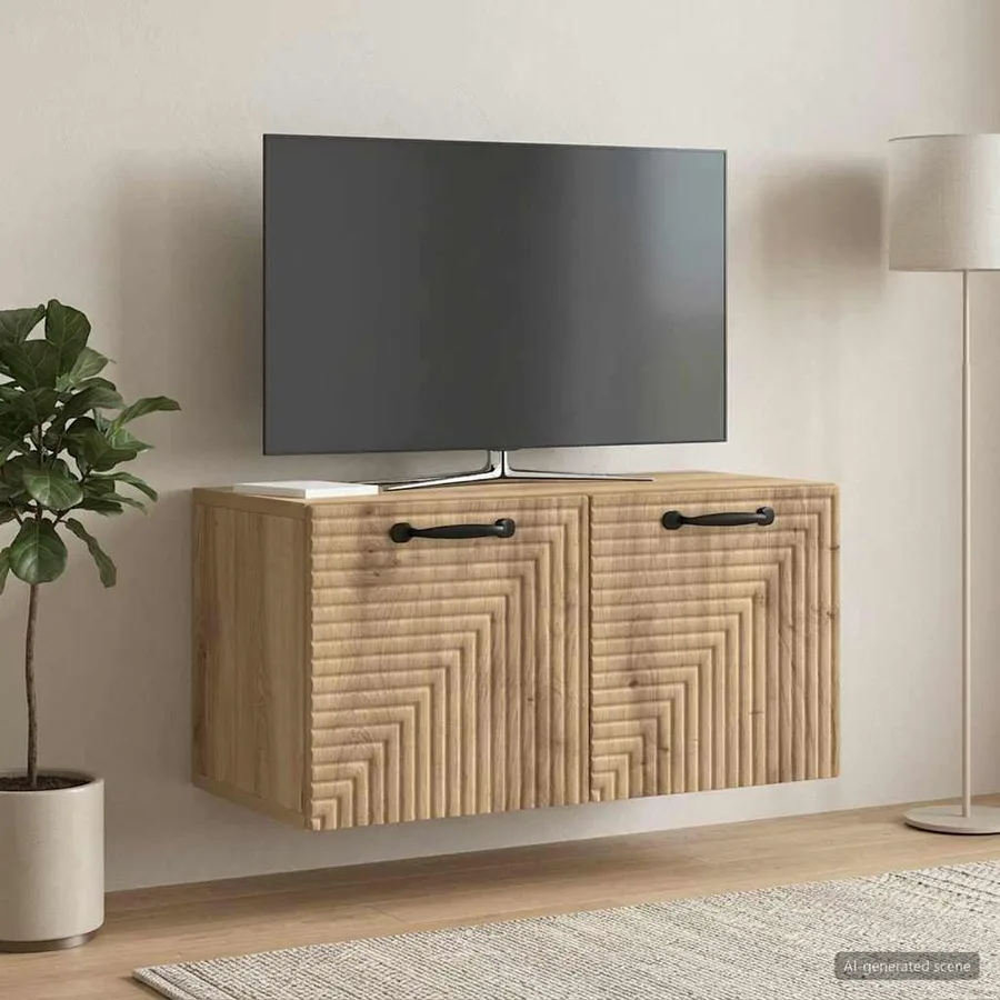 Meuble TV mural 59,5 x 31 x 30 cm Chêne artisanal - 4
