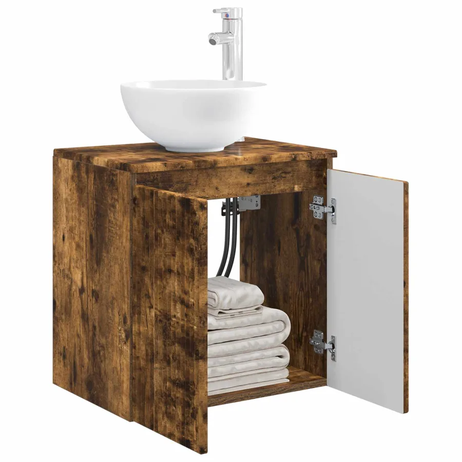 Vanité de lavabo mural Chêne fumé 49,5 x 35 x 63 cm - 3