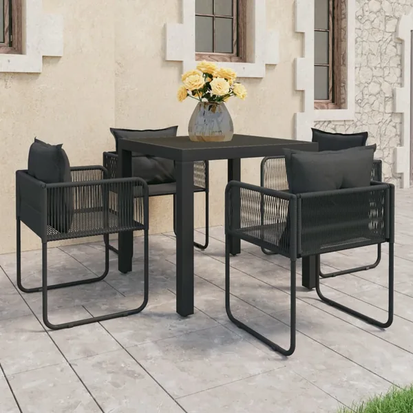 Ensemble à manger de jardin 5 pcs PVC résine tressée noir