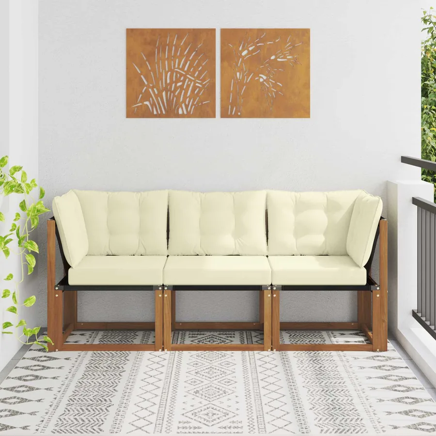 Canapé d’extérieur milieu et coin avec coussin 3 Pièce Naturel