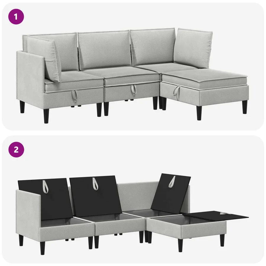 Ensemble de meubles pour le salon 4 pcs Gris clair Tissu - 8
