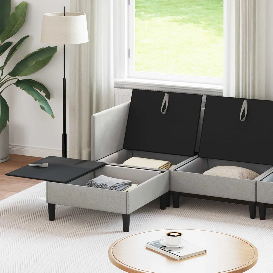Ensemble de meubles pour le salon 6 pcs Gris clair Tissu - 3
