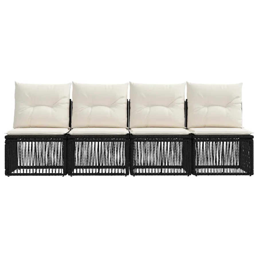 Canapé 4 places 4 pcs 4-Nombre de places Noir polyrotin - 4