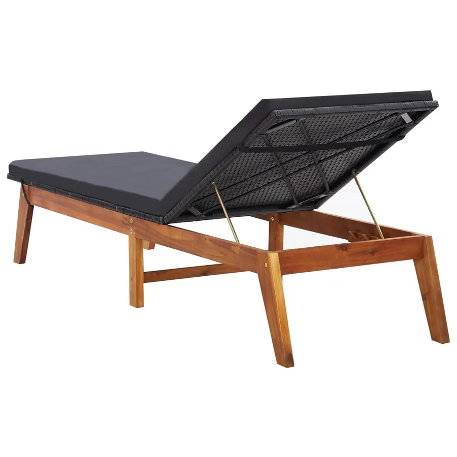 Chaise longue et coussin Résine tressée et bois d'acacia massif - 5