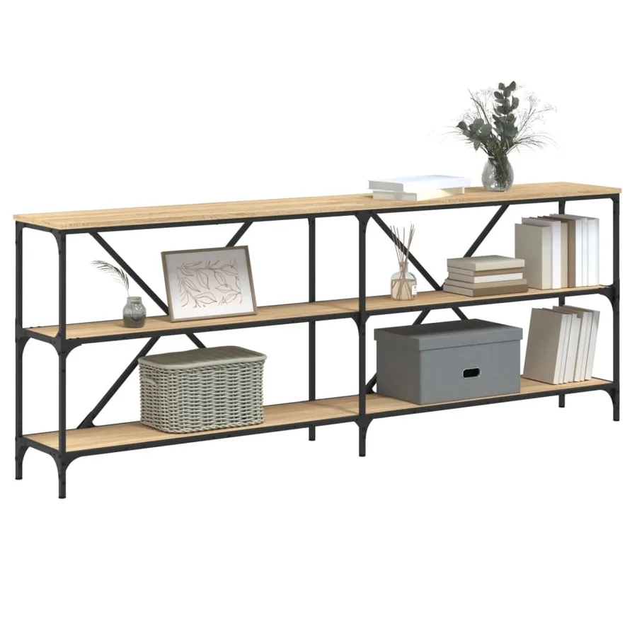 Table console chêne sonoma 200x30x75cm bois d'ingénierie et fer - 3